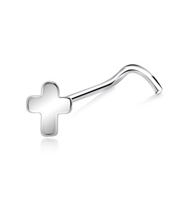 Plus Shaped Silver Curved Nose Stud NSKB-06